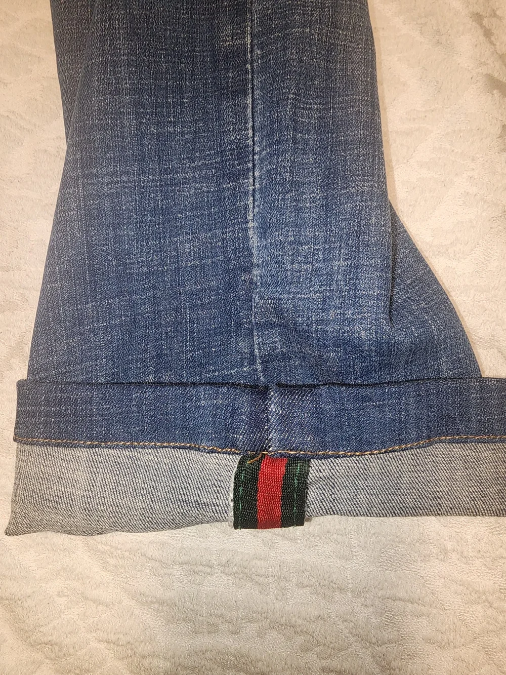 Gucci Men’s Blue Denim Jeans with Red-Green Web Stripe